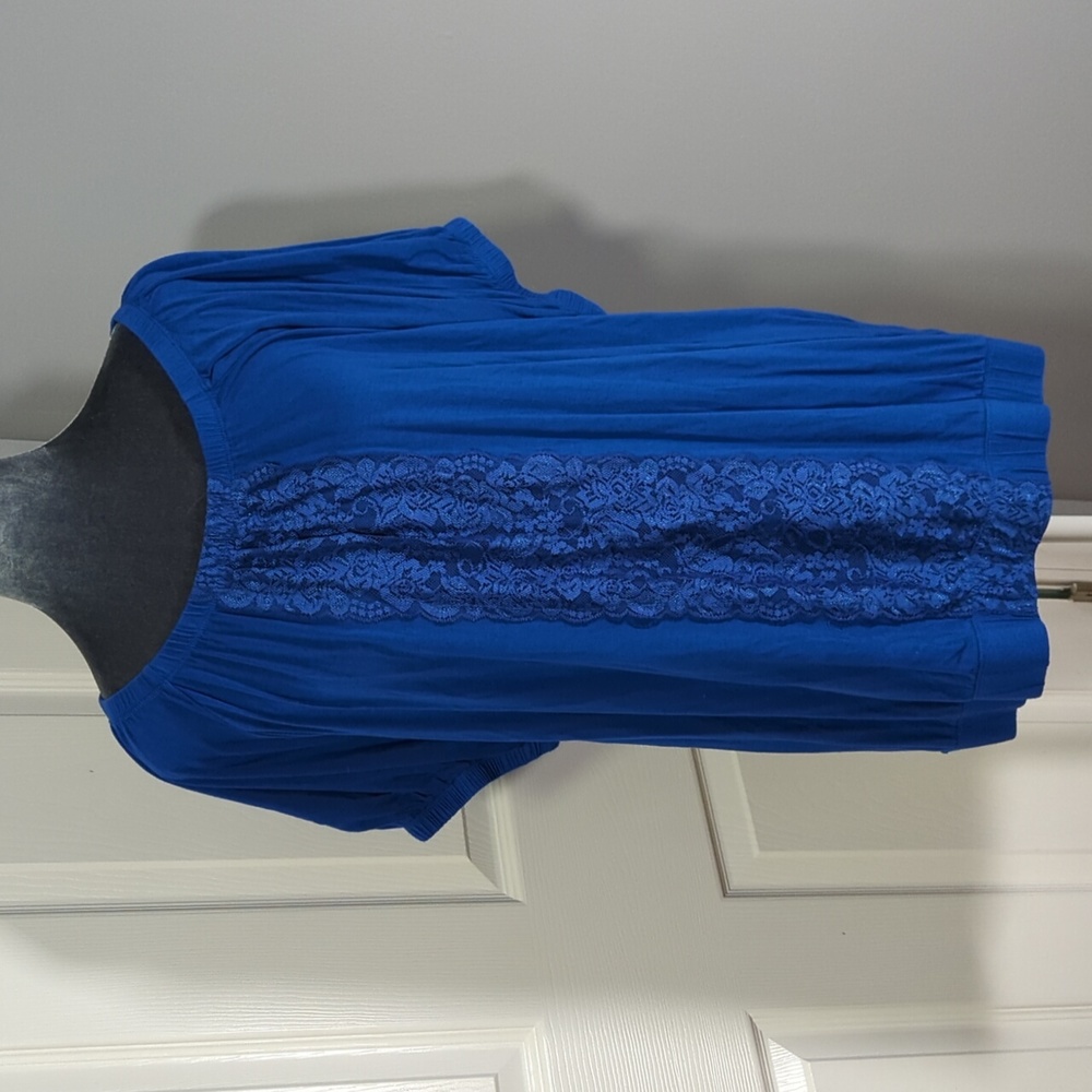 Lane Bryant Peasant Style Blue Top with Lace. - Picture 2 of 12